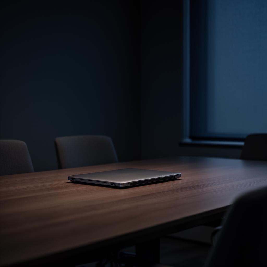 Quiet modern boardroom representing calm, considered technology leadership